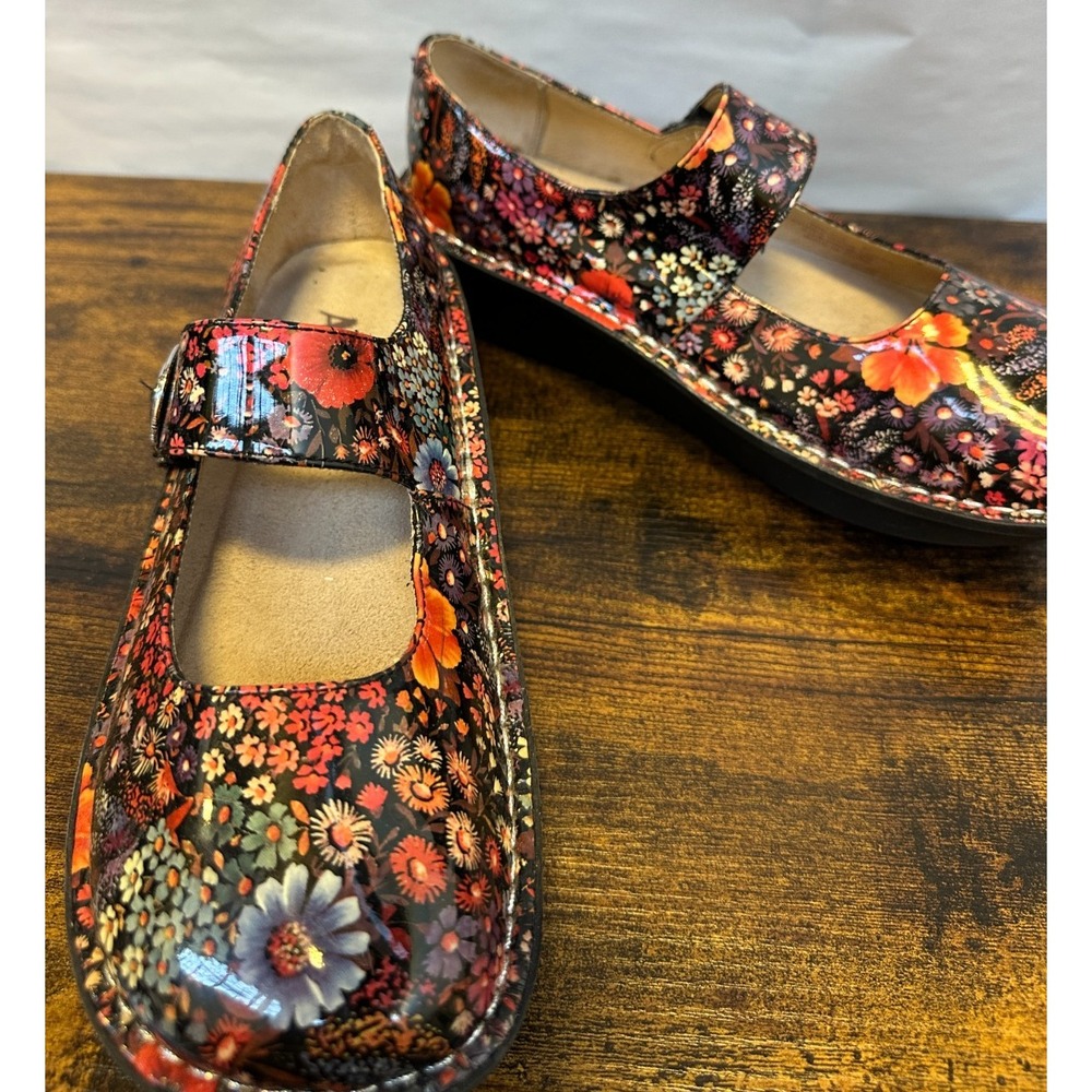 Alegria Floral Patent Leather Mary Jane Shoes Floral Platform Size 37 US 7 / 7.5 - Picture 2 of 11